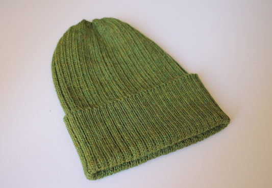 Dark Olive Green Beanie Hat for Adults. Unisex Design. 100% Alpaca - Handcrafted in Scotland. Knitted Alpaca Watch Cap/ Fisherman's Beanie