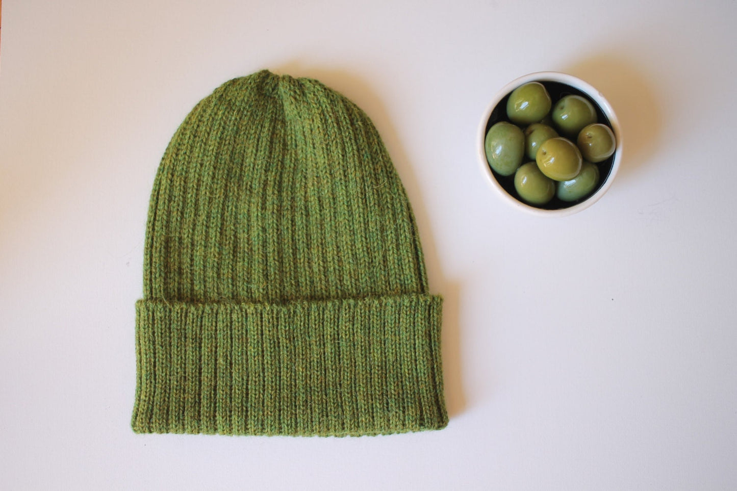 Dark Olive Green Beanie Hat for Adults. Unisex Design. 100% Alpaca - Handcrafted in Scotland. Knitted Alpaca Watch Cap/ Fisherman's Beanie