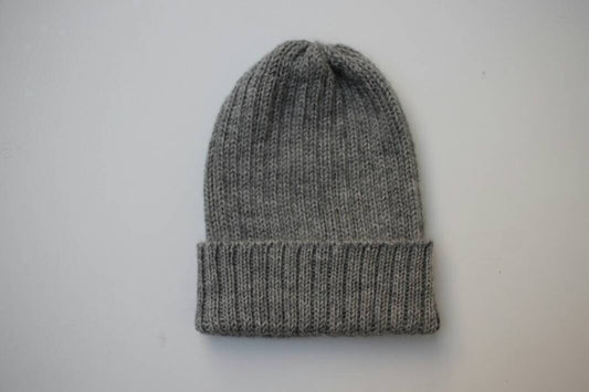 Medium Grey Unisex Adult Beanie Hat. 100% Alpaca - Handcrafted in Scotland. Knitted Grey Watch Cap/ Fisherman's Beanie