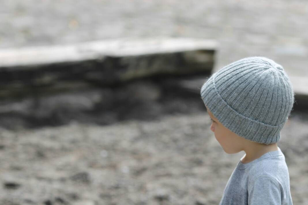 Light grey knitted alpaca beanie hat for babies, toddlers and children. Handcrafted in Scotland. Newborn gift.