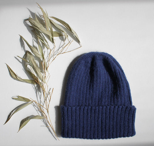 Navy Knitted Beanie for Babies, Toddlers and Children. 100% Alpaca - Handcrafted in Scotland. Newborn gift.