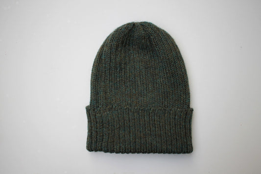 Moss Green Beanie for Adults. 100% Alpaca - Handcrafted in Scotland. Knitted unisex 2 x 2 ribbed fisherman's beanie/ watch cap.