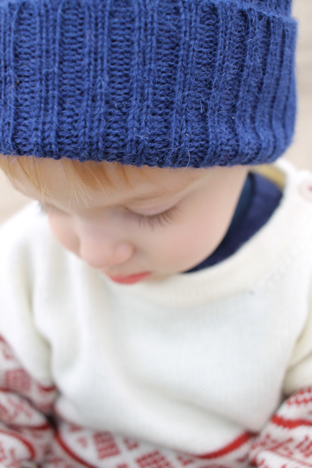 Navy Knitted Beanie for Babies, Toddlers and Children. 100% Alpaca - Handcrafted in Scotland. Newborn gift.