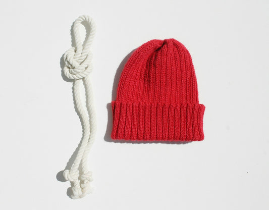 Bright Red Team Zissou Style Beanie Hat for Adults. 100% Alpaca - Handcrafted in Scotland. Red Knitted Alpaca Watch Cap/ Fisherman's Beanie.