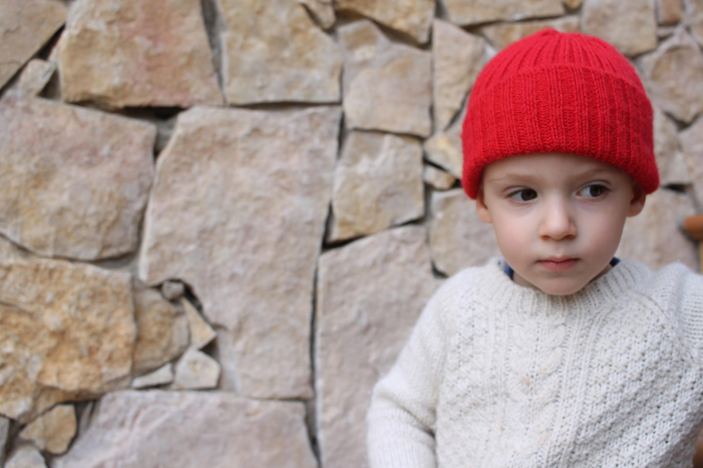 Red Zissou Style Beanie Hat for Babies & Children. 100% Alpaca. Handcrafted in Scotland. Knitted children's watch cap/ fisherman's beanie.