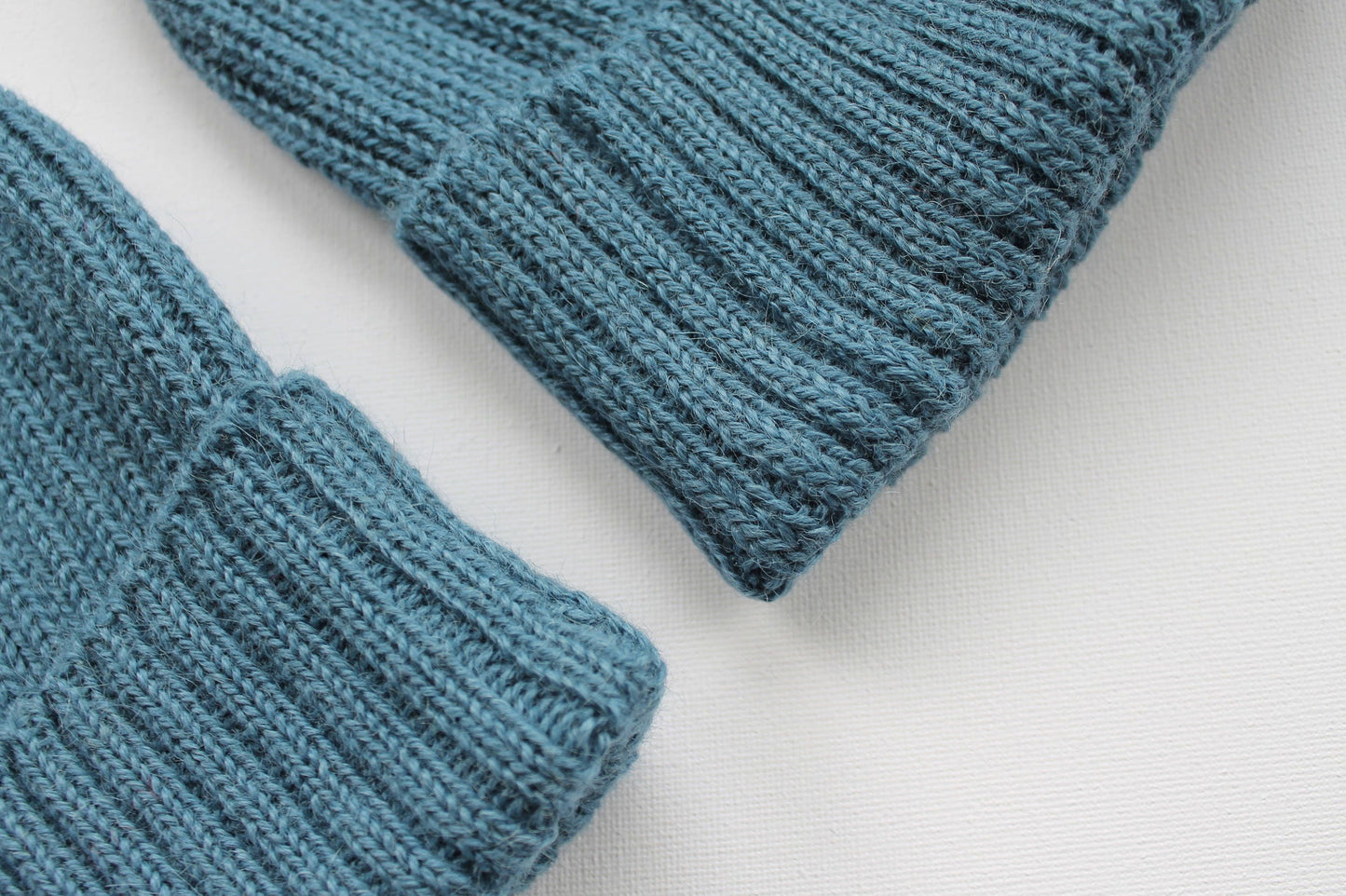 Light Petrol Coloured Parent & Child Unisex Set of 2 Knitted Hats. 100% Alpaca - Handcrafted in Scotland. Twinning Petrol Blue Watch Caps.