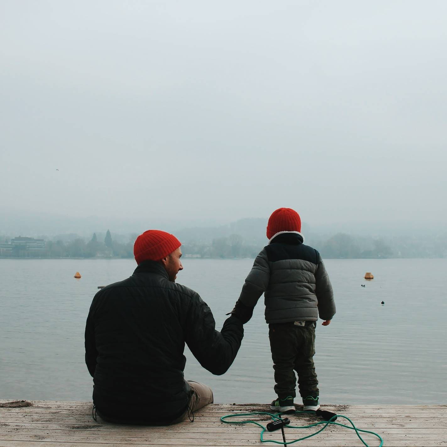 Red matching parent & child set of 2 beanie hats. 100% Alpaca - Handcrafted in Scotland. Knitted watch caps. Team Zissou fisherman's beanies