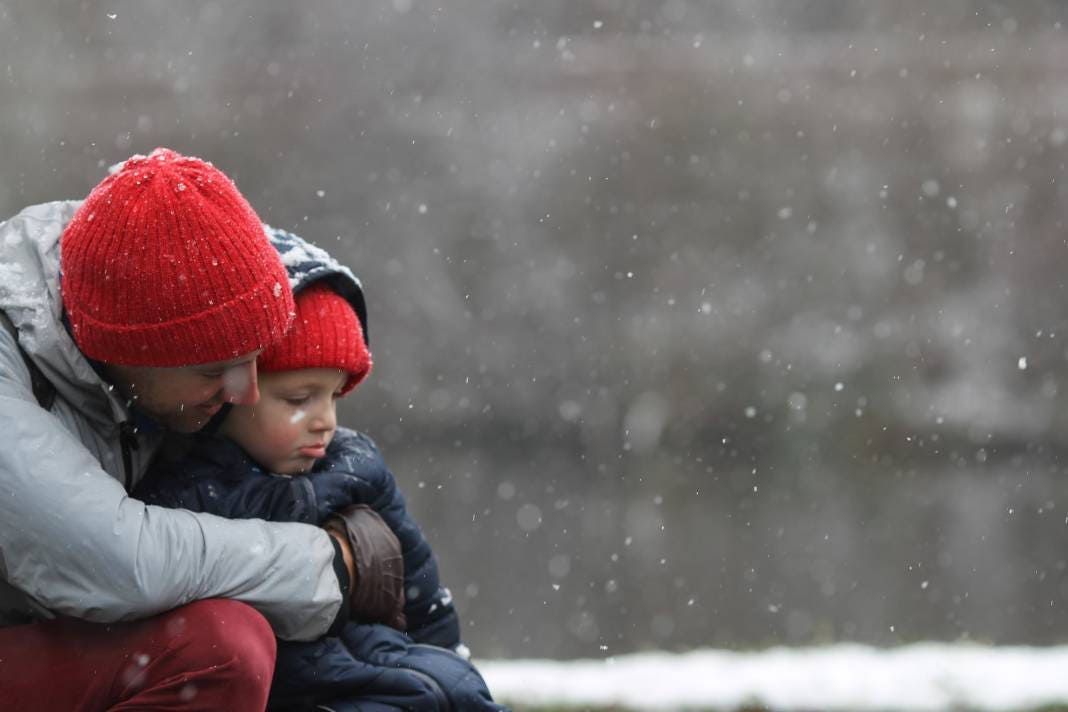 Red matching parent & child set of 2 beanie hats. 100% Alpaca - Handcrafted in Scotland. Knitted watch caps. Team Zissou fisherman's beanies