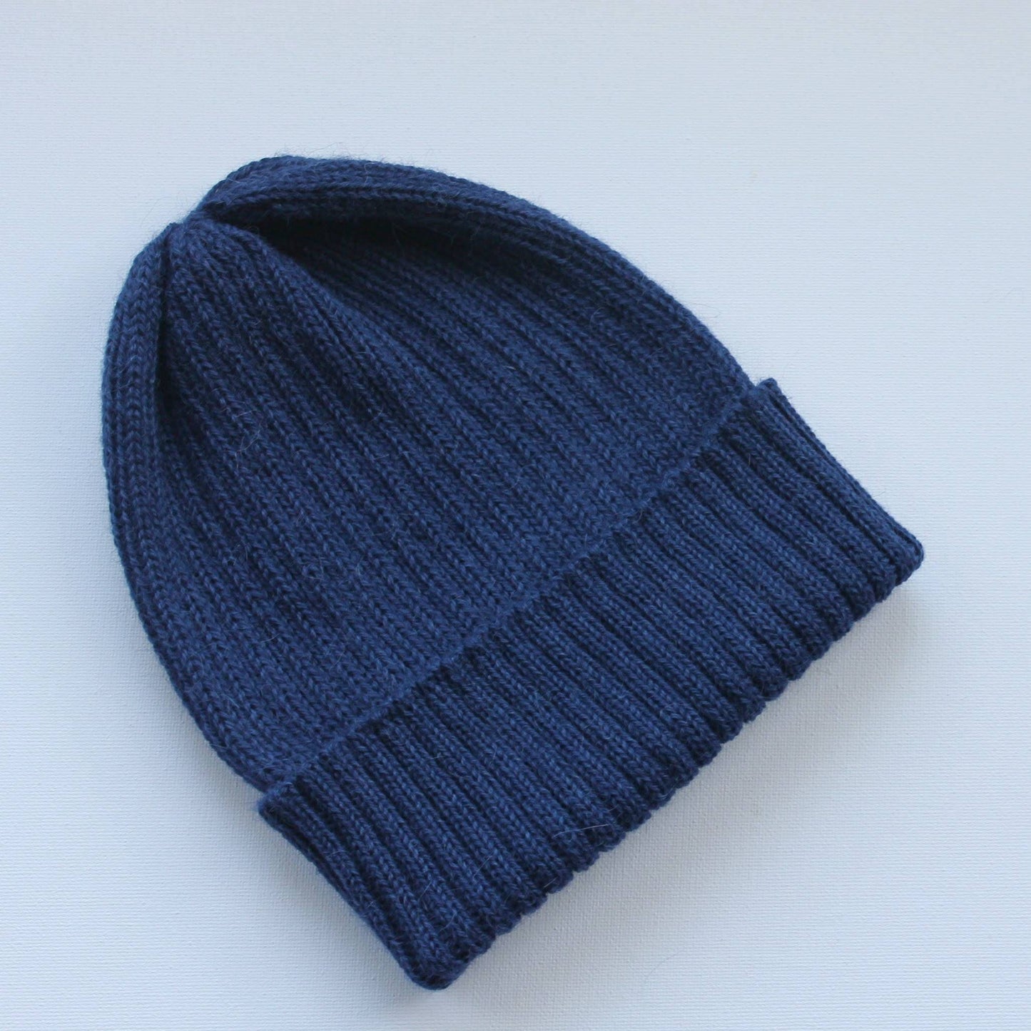 Unisex 2x2 Rib Beanie for Adults in Navy Blue. 100% Alpaca - Handcrafted in Scotland. Knitted Alpaca Watch Cap/ Fisherman's Beanie