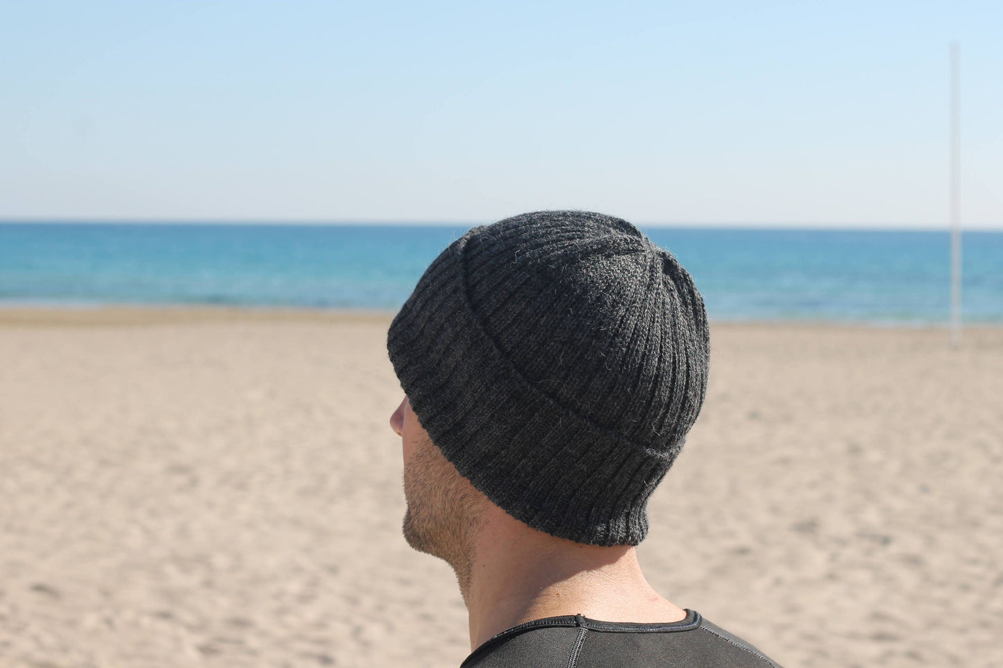 Charcoal Grey Unisex Adult Beanie Hat. 100% Alpaca - Handcrafted in Scotland. Knitted Grey Watch Cap/ Fisherman's Beanie