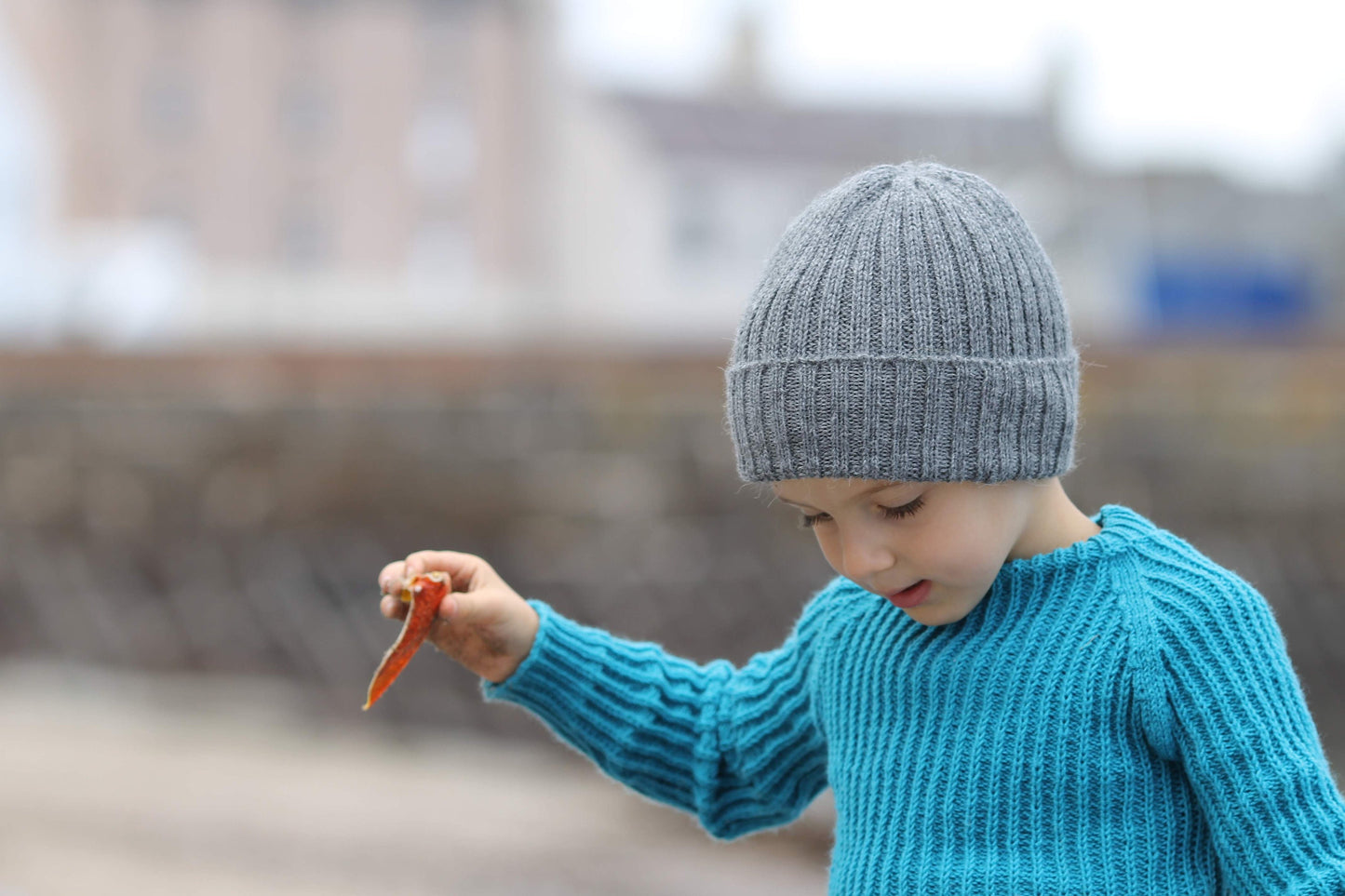 Medium grey knitted alpaca beanie hat for babies, toddlers and children. Handcrafted in Scotland. Newborn gift.