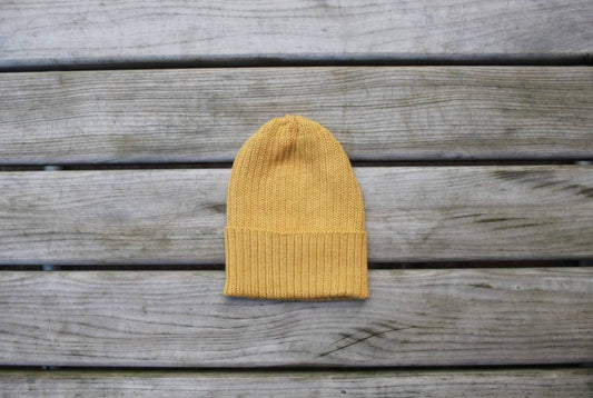 Mustard-Yellow Fisherman's Beanie Hat for Adults. 100% Alpaca