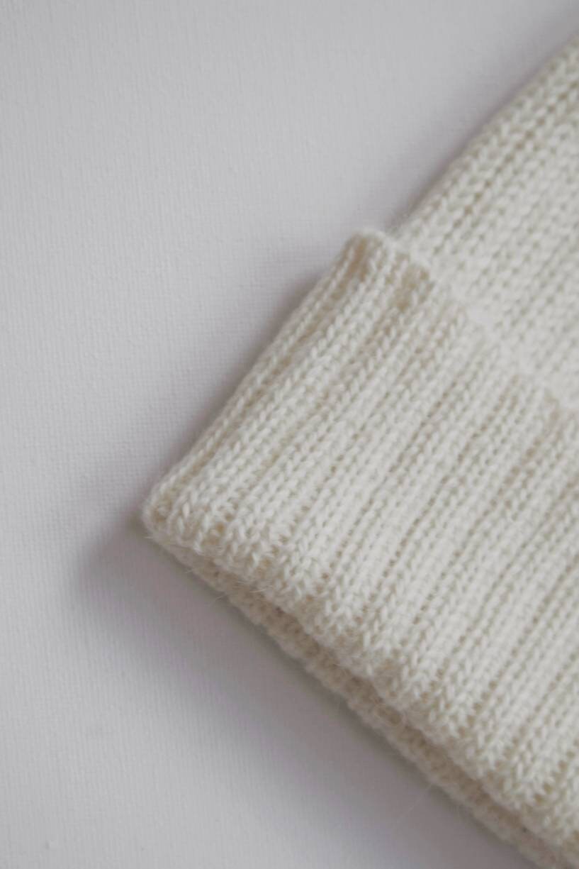 Ecru/ Off-White Fisherman's Beanie Hat for Adults. 100% Alpaca - Handcrafted in Scotland. Knitted unisex 2 x 2 watch cap.