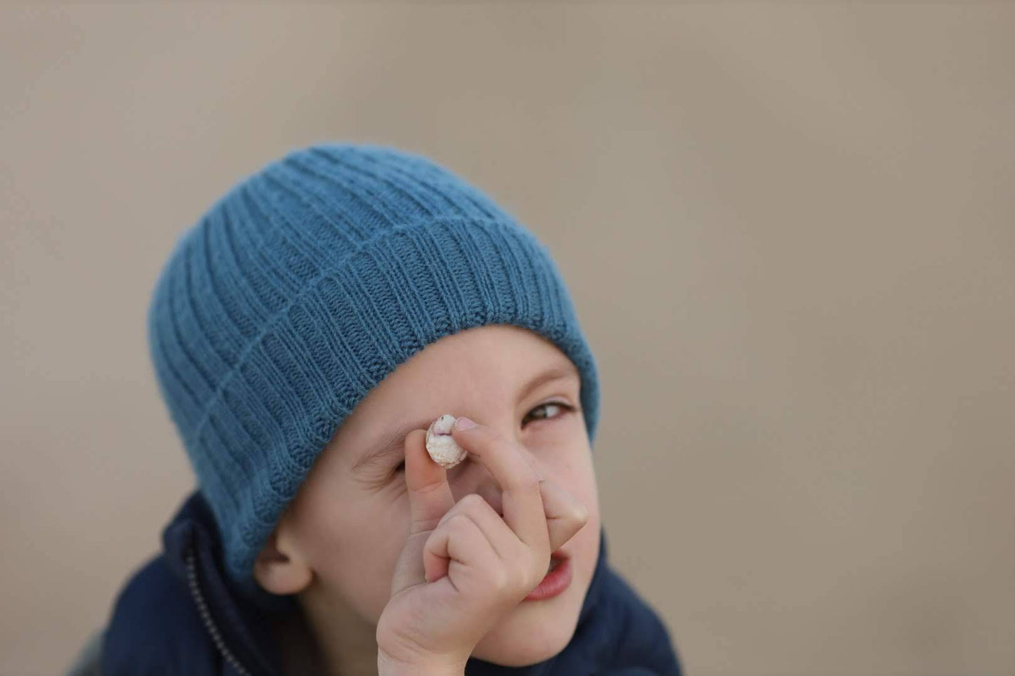 Light petrol blue knitted alpaca beanie hat for babies, toddlers and children. Handcrafted in Scotland. Unisex design. Knitted watch cap