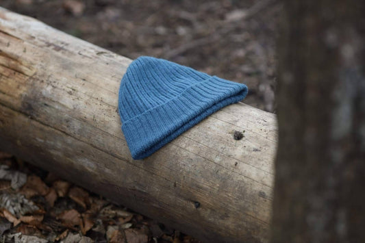 Light Petrol Coloured Beanie Hat for Adults. 100% Alpaca - Handcrafted in Scotland. Knitted unisex 2 x 2 ribbed watch cap.