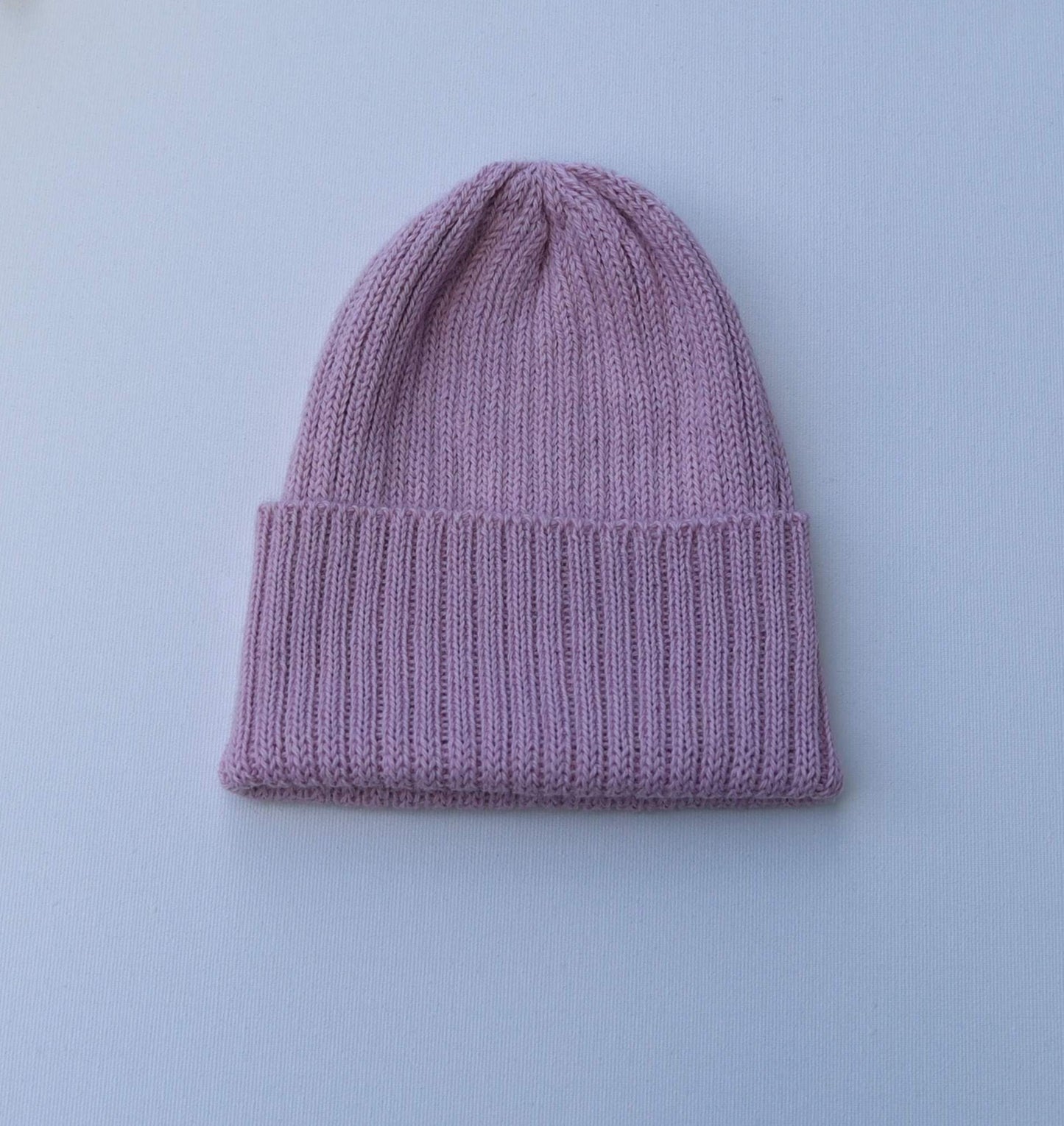 Dusty Pink Adult Beanie. 100% Alpaca - Handcrafted in Scotland. Knitted Unisex 2 x 2 ribbed beanie hat.