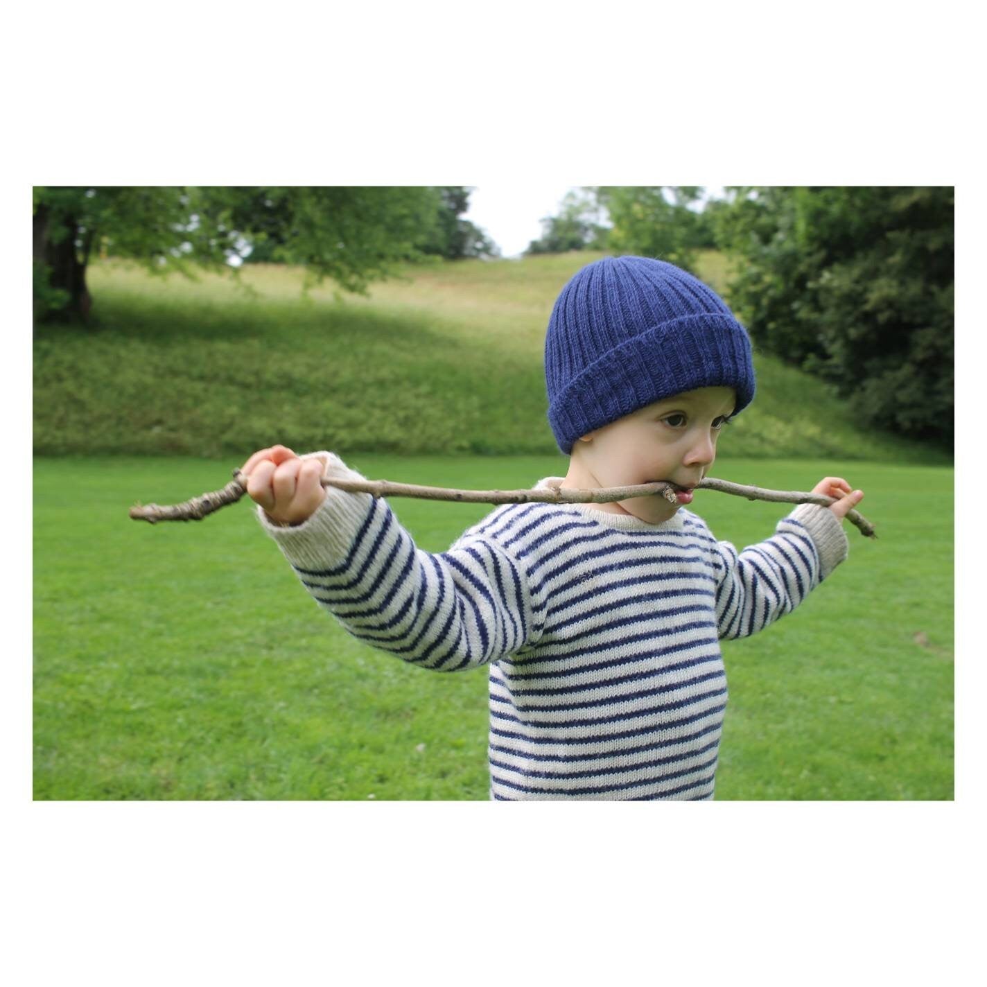 Navy Knitted Beanie for Babies, Toddlers and Children. 100% Alpaca - Handcrafted in Scotland. Newborn gift.