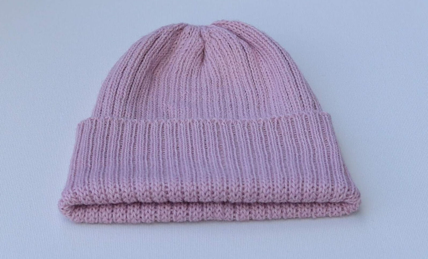 Dusty Pink Adult Beanie. 100% Alpaca - Handcrafted in Scotland. Knitted Unisex 2 x 2 ribbed beanie hat.