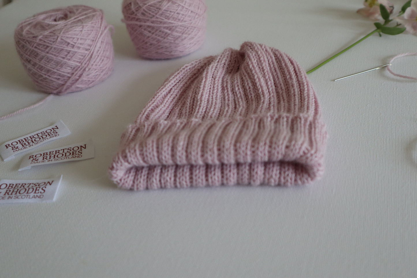 Dusty Pink Adult Beanie. 100% Alpaca - Handcrafted in Scotland. Knitted Unisex 2 x 2 ribbed beanie hat.