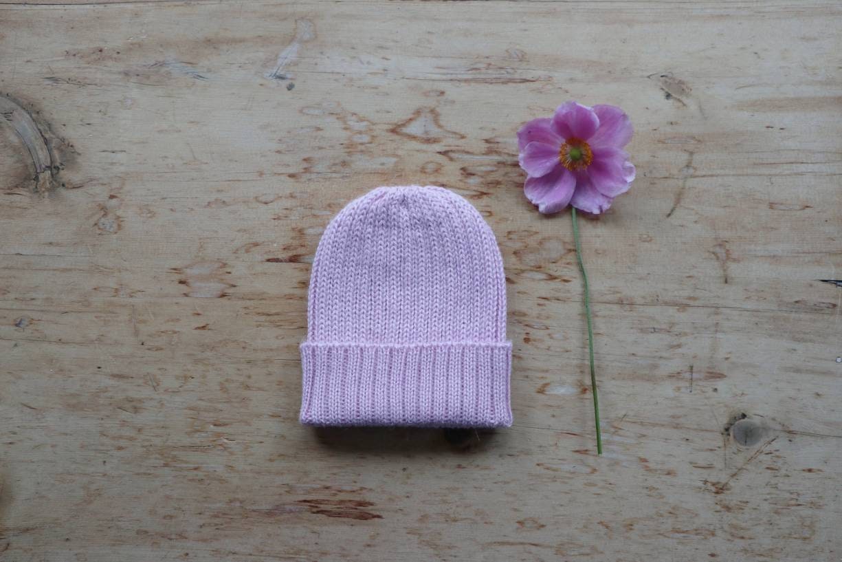 Dusty Pink matching parent & child beanie set of 2 hats. 100% Alpaca - Handcrafted in Scotland. Twinning knitted watch caps.