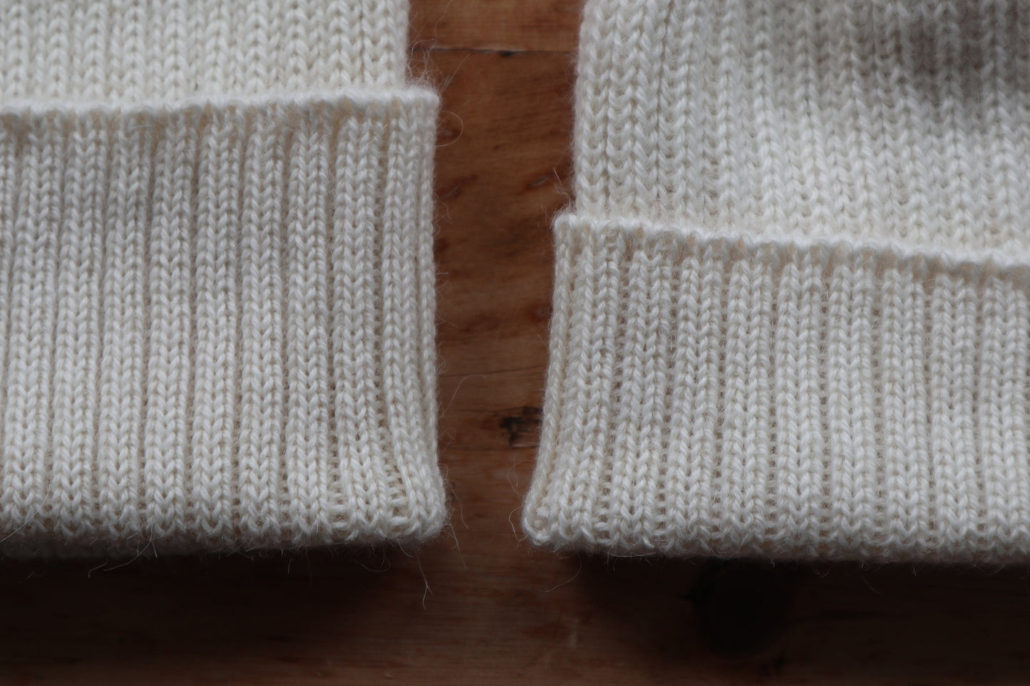 Ecru/ Off-White matching parent & child beanie set of 2 hats. 100% Alpaca - Handcrafted in Scotland. Twinning knitted watch caps.