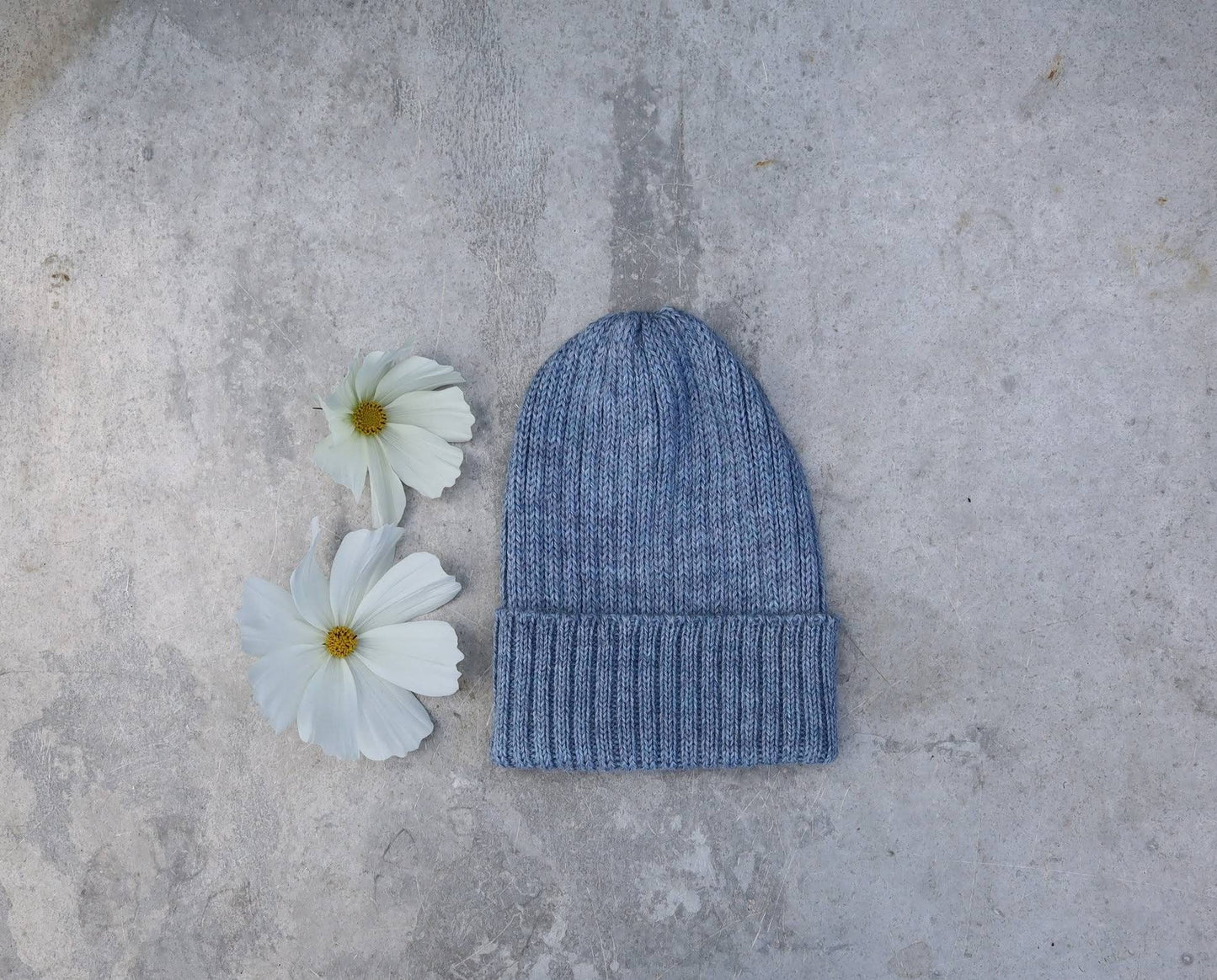 Fog / Light Blue Adult Beanie. 100% Alpaca - Handcrafted in Scotland. Knitted Unisex 2 x 2 ribbed beanie hat.