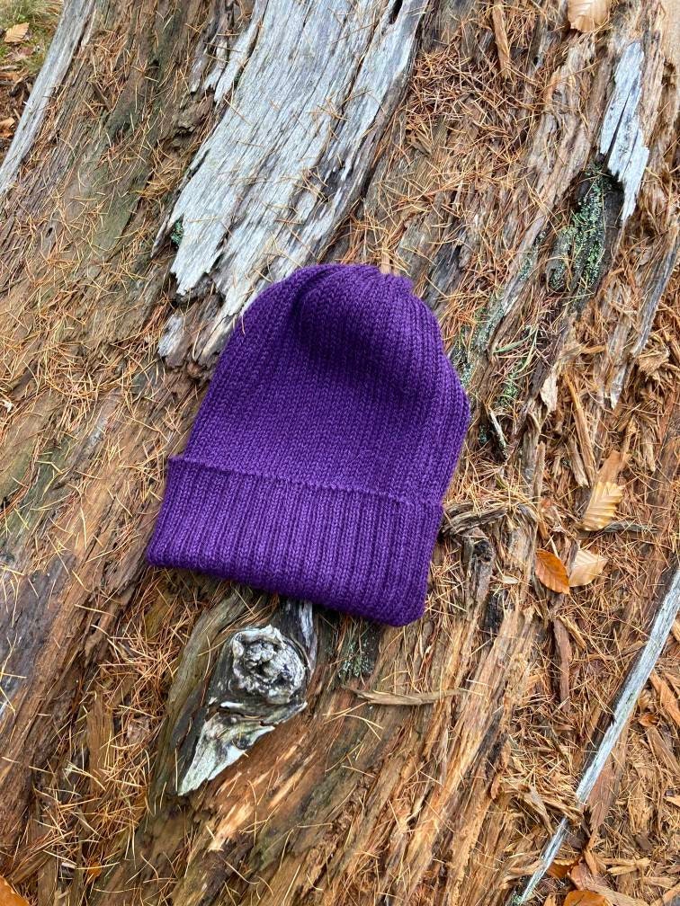 Dark Purple Knitted Beanie. 100% Alpaca - Handcrafted in Scotland. Knitted Alpaca Watch Cap/ Fisherman's Beanie