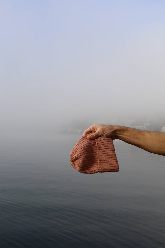 Blush Pink Adult Beanie. 100% Alpaca - Handcrafted in Scotland. Knitted Unisex 2 x 2 ribbed beanie hat.