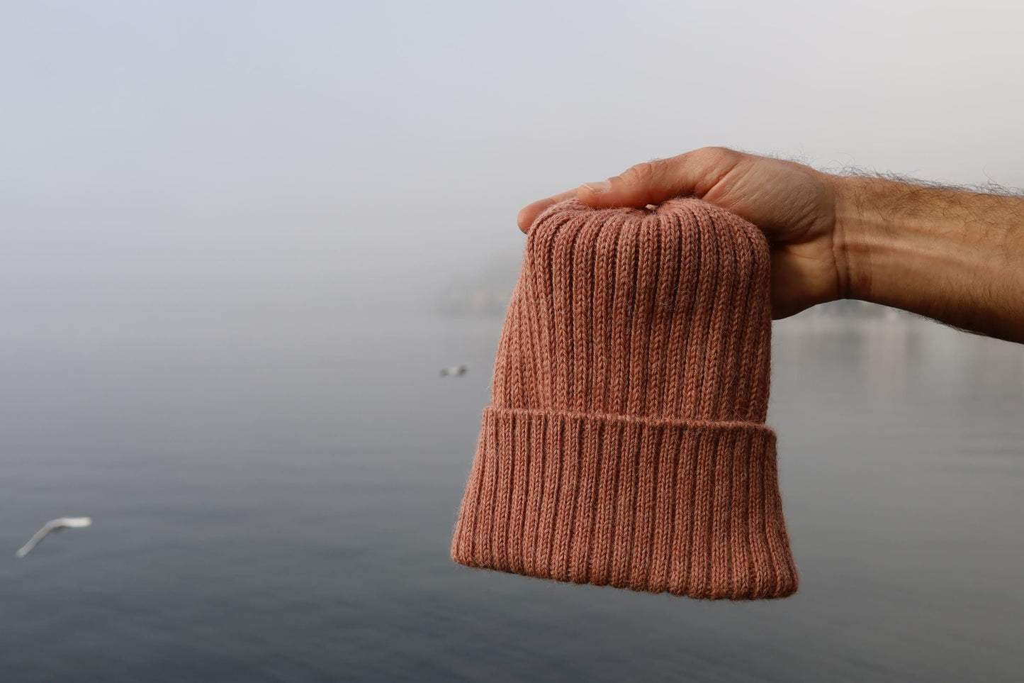 Blush Pink Adult Beanie. 100% Alpaca - Handcrafted in Scotland. Knitted Unisex 2 x 2 ribbed beanie hat.