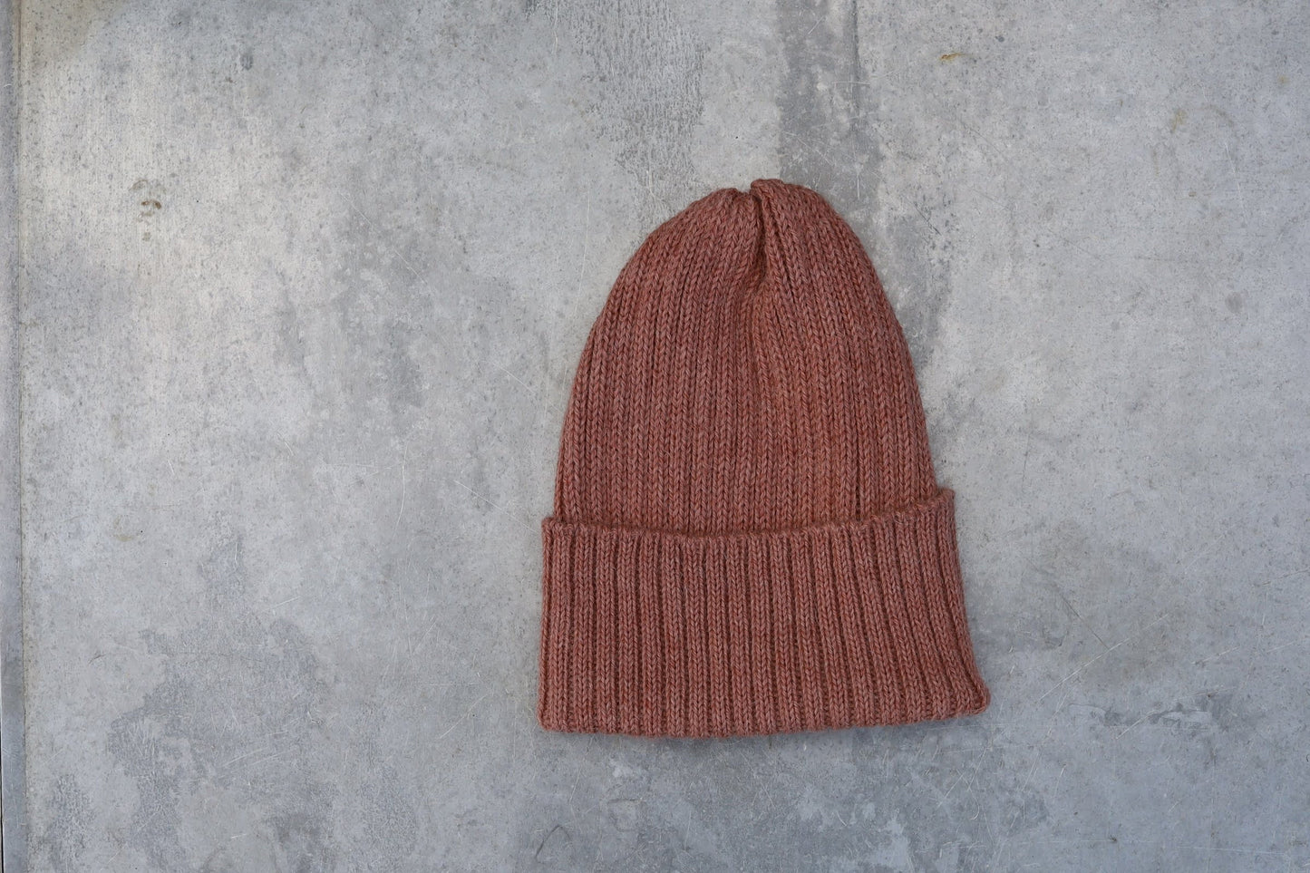 Blush Pink Adult Beanie. 100% Alpaca - Handcrafted in Scotland. Knitted Unisex 2 x 2 ribbed beanie hat.