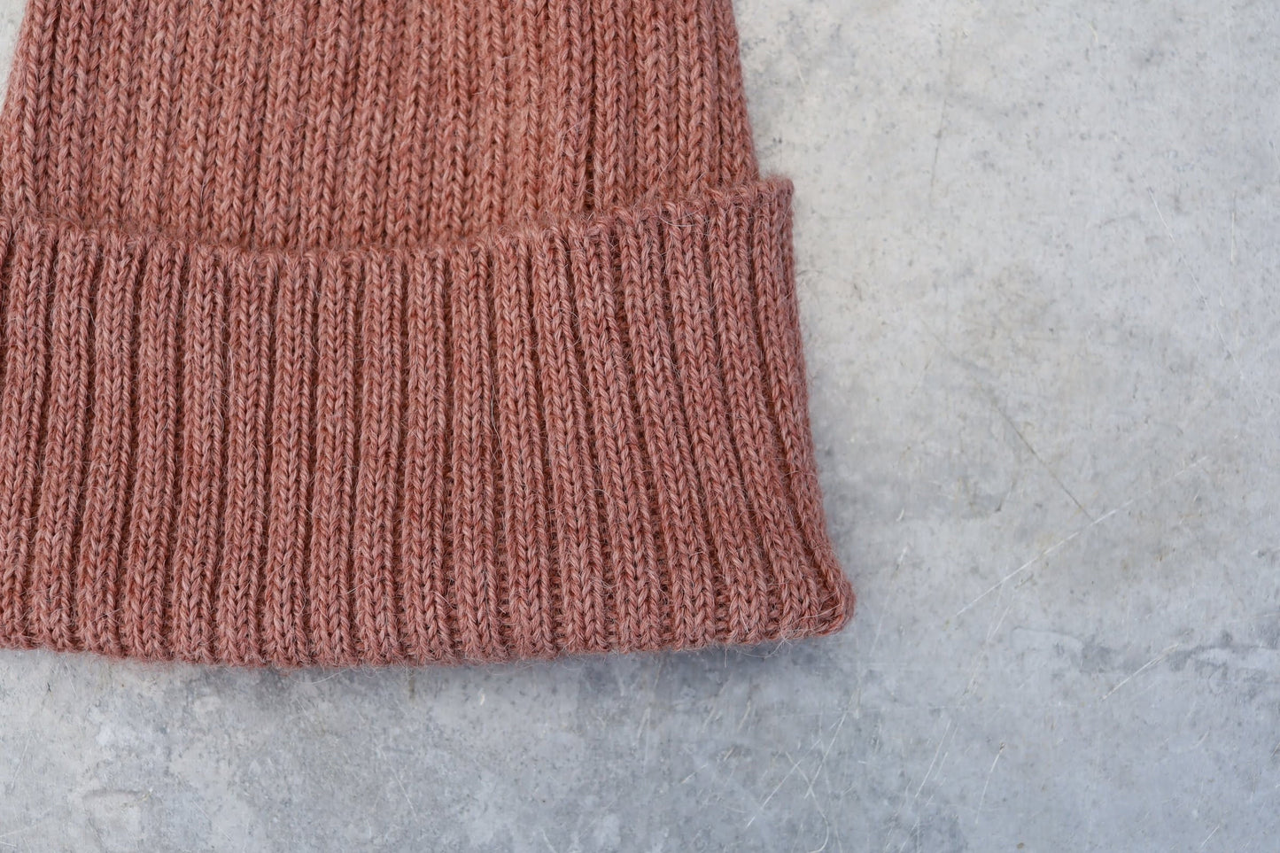 Blush Pink Adult Beanie. 100% Alpaca - Handcrafted in Scotland. Knitted Unisex 2 x 2 ribbed beanie hat.