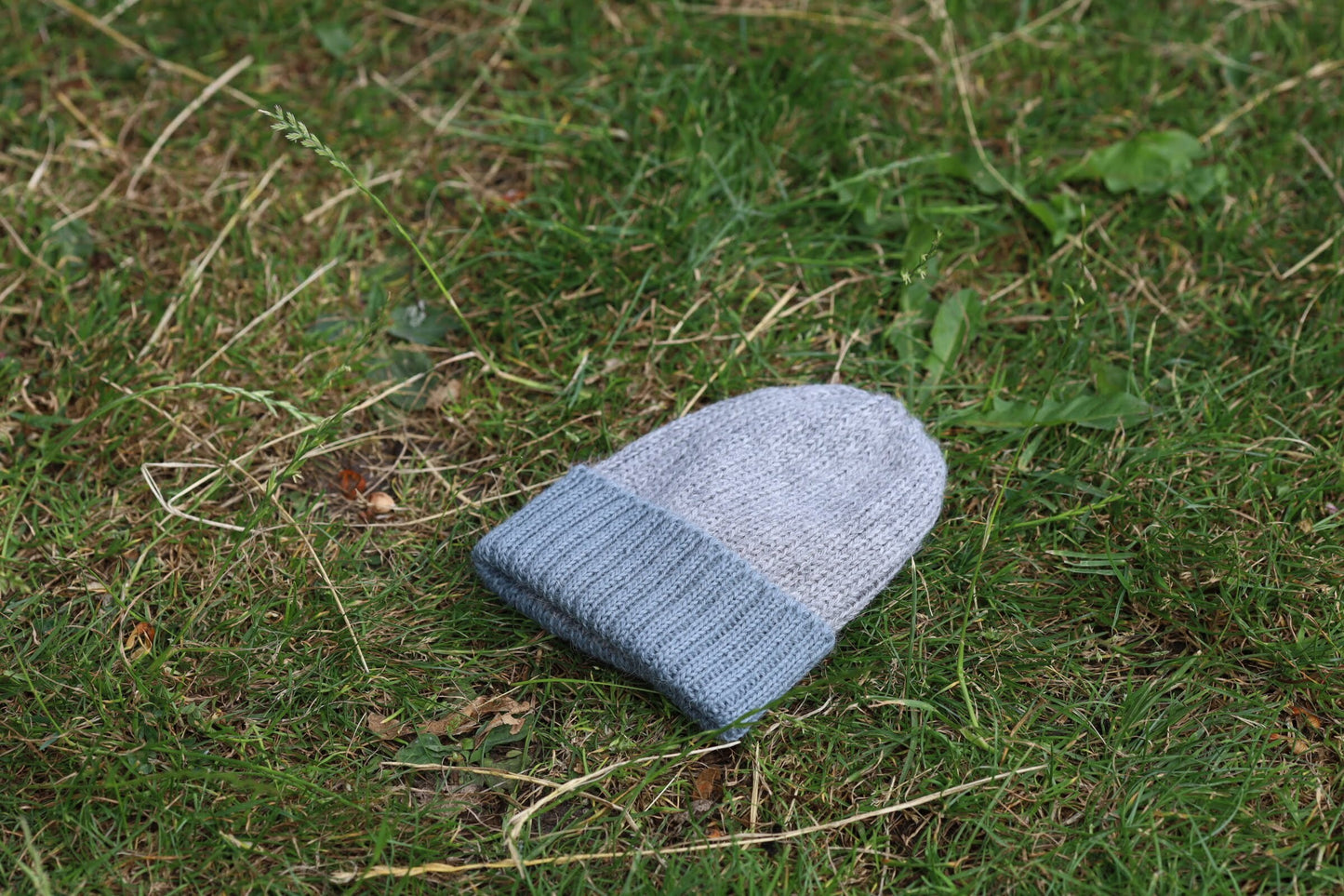 Duck egg and light grey Beanie Hat for Babies. 100% Alpaca. Handcrafted in Scotland. Knitted newborn watch cap/ fisherman's beanie.