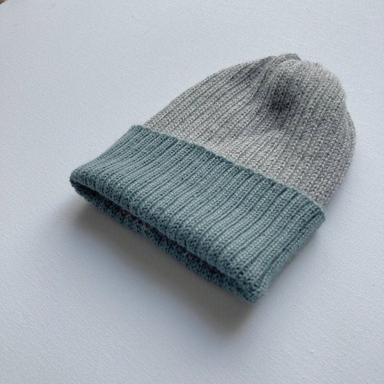 Light Grey and Duck Egg Unisex Beanie Hat. 100% Alpaca - Handcrafted in Scotland. Knitted Alpaca Watch Cap/ Fisherman's Beanie