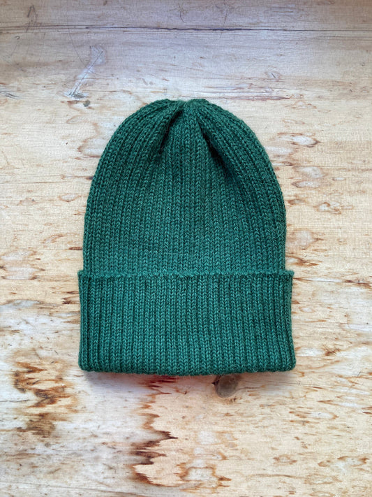 Racing Green Beanie for Adults. 100% Alpaca - Handcrafted in Scotland. Knitted unisex watch cap/ fisherman's beanie.