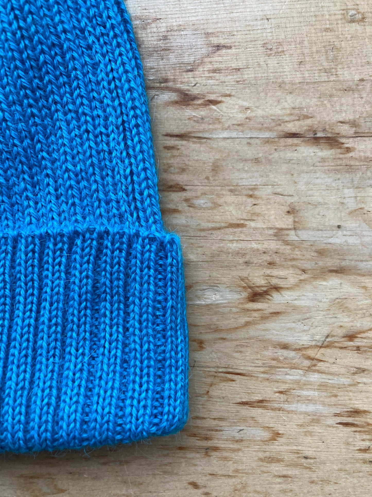 Turquoise Coloured Beanie Hat for Adults. 100% Alpaca - Handcrafted in Scotland. Knitted unisex 2 x 2 ribbed watch cap.