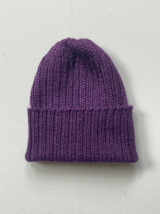 Dark purple Style Beanie Hat for Babies & Children. 100% Alpaca. Handcrafted in Scotland. Knitted children's watch cap/ fisherman's beanie.