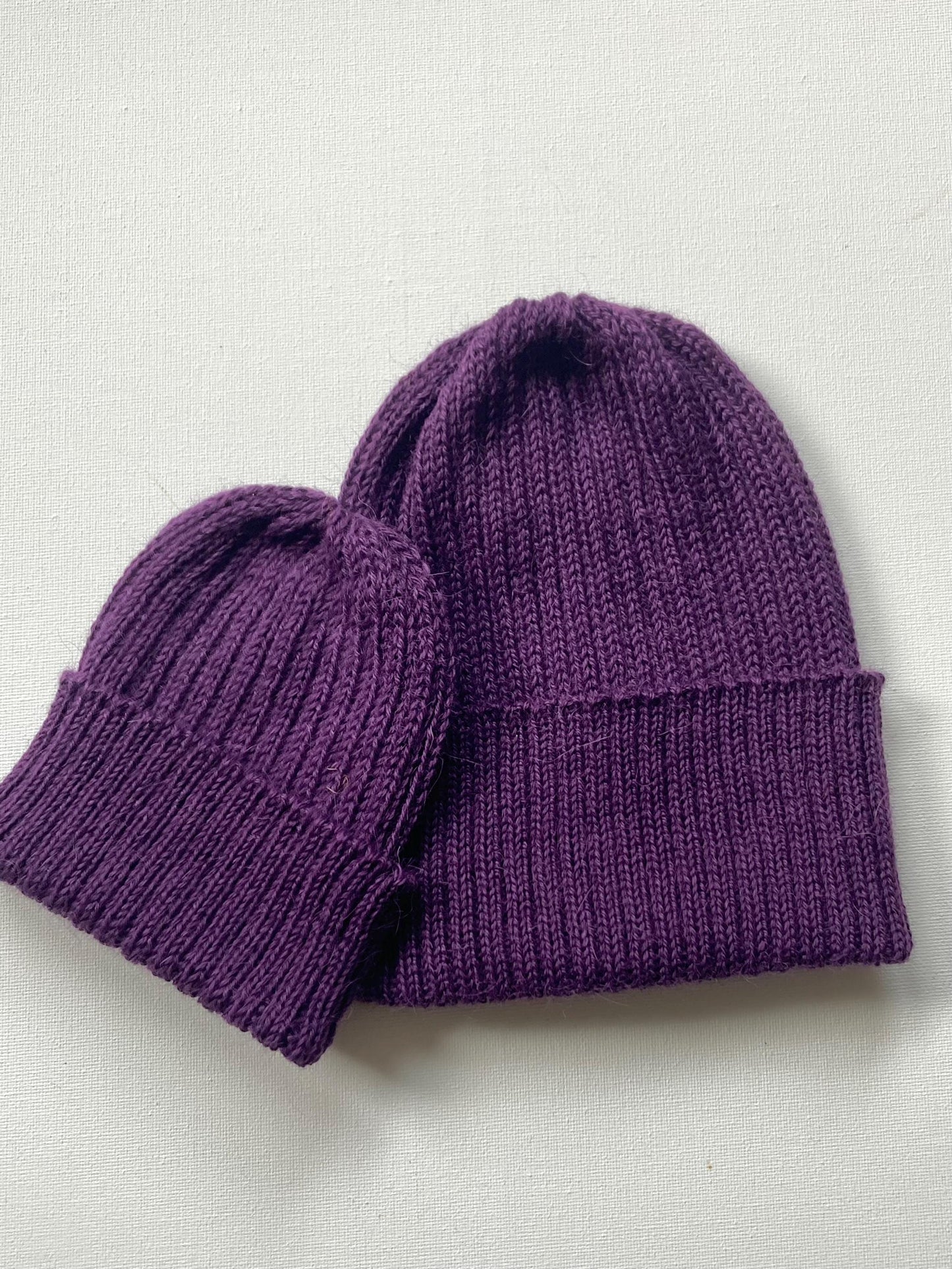 Dark purple Style Beanie Hat for Babies & Children. 100% Alpaca. Handcrafted in Scotland. Knitted children's watch cap/ fisherman's beanie.